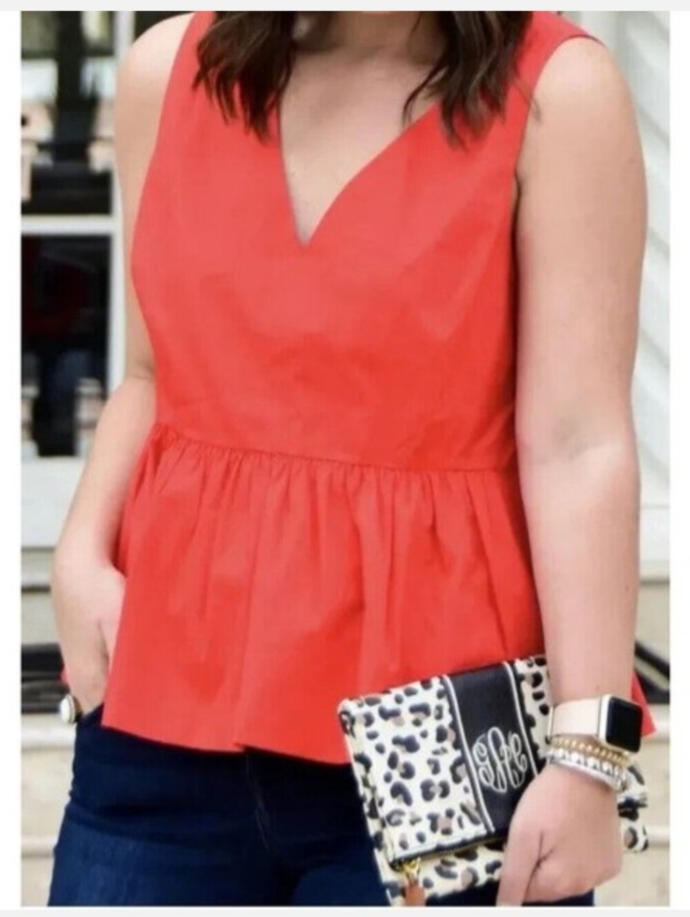 J. Crew Red V-Neck Peplum Camisole